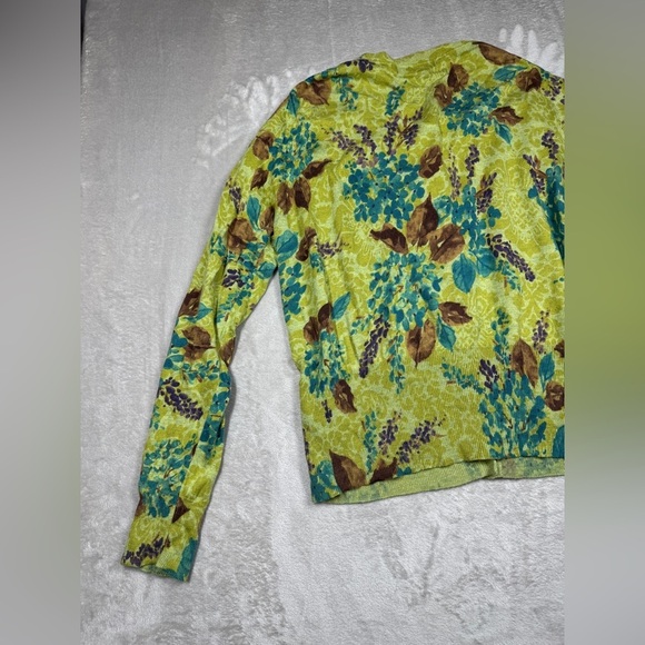 Liz Claiborne Wool Blend Green Brown Floral Button Front Cardigan Sweater XL - Picture 10 of 14